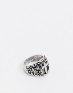 Серебристое кольцо‑печатка с крестом ASOS DESIGN-Серебряный