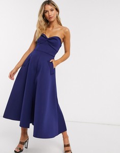 Приталенное платье миди для выпускного с вырезом сердечком и карманами ASOS DESIGN-Темно-синий