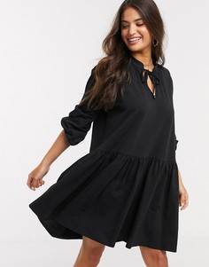 Черное свободное платье мини с V-образным вырезом ASOS DESIGN-Черный