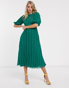 Зеленое платье миди с высоким воротом и плиссировкой ASOS DESIGN-Зеленый