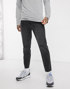 Черные классические джинсы с рваными коленями ASOS DESIGN-Черный