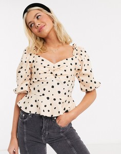 Блузка в горошек Miss Selfridge-Бежевый