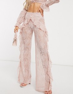 Светло-розовые широкие пляжные брюки из кружева от комплекта Missguided-Розовый