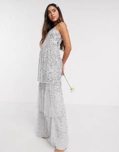 Серое ярусное платье макси с пайетками и эффектом омбре Amelia Rose Bridesmaid-Серый