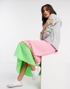 Плиссированная юбка мидакси зеленого/розового цвета с принтом Liquorish-Розовый