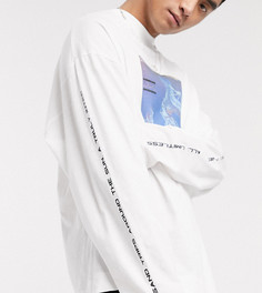 Белый меланжевый лонгслив в стиле oversized с принтом COLLUSION