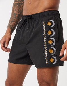 Черные короткие шорты для плавания с принтом по бокам ASOS DESIGN-Черный
