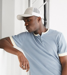 Голубая футболка с асимметричным краем и воротником на пуговицах ASOS DESIGN Tall-Синий