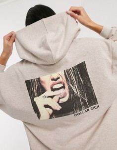 Бежевое трикотажное платье-худи с принтом на спине ASOS DESIGN-Кремовый