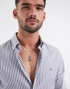 Узкая рубашка в сине-белую полоску с логотипом-флагом Tommy Hilfiger-Синий