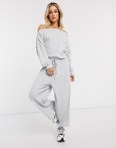 Свободный комбинезон в рубчик с открытыми плечами ASOS DESIGN-Серый