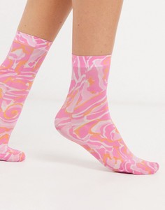 Розовые носки до щиколотки с принтом ASOS DESIGN-Розовый