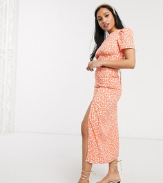 Юбка миди от комплекта с разрезом и цветочным принтом Fashion Union Petite-Оранжевый
