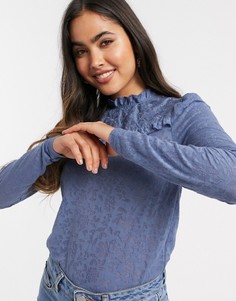 Синий лонгслив с пышными рукавами River Island