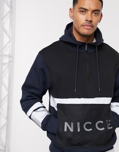 Oversized-худи в стиле колор блок Nicce-Темно-синий