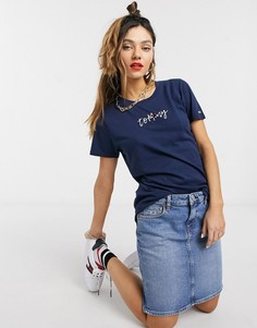 Темно-синяя футболка Tommy Jeans-Темно-синий