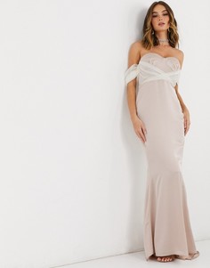 Платье с рукавами из органзы Missguided-Бежевый
