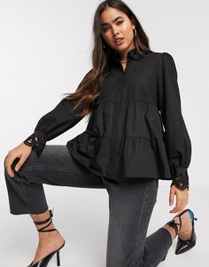 Черная поплиновая рубашка свободного кроя River Island-Черный