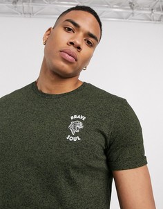 Зауженная футболка цвета хаки с принтом на груди Bershka Join Life-Зеленый
