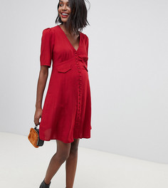Короткое приталенное платье на пуговицах с карманами ASOS DESIGN Maternity-Красный