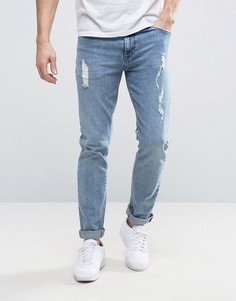 Светлые рваные джинсы скинни ASOS-Синий
