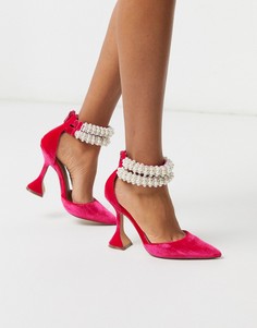Розовые бархатные туфли на каблуке с острым носком ASOS DESIGN-Розовый