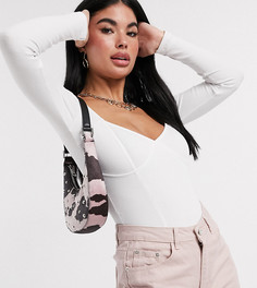 Боди белого цвета в рубчик со швами на лифе ASOS DESIGN Petite-Белый