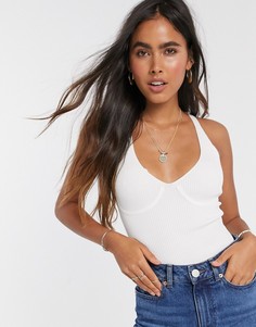 Трикотажный боди с корсетной отделкой ASOS DESIGN-Кремовый
