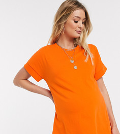 Оранжевая oversized-футболка бойфренда с отворотам на рукавах ASOS DESIGN Maternity-Оранжевый