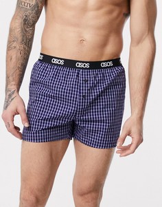 Темно-синие тканые боксеры в клетку ASOS DESIGN-Мульти