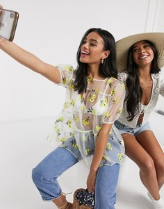 Ярусный топ из органзы с цветочной вышивкой ASOS DESIGN-Мульти