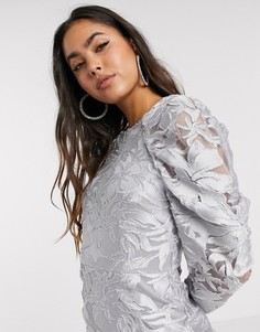 Платье мини с длинными рукавами ASOS DESIGN-Серебряный