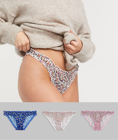 Набор из 3 бразильских трусов с цветочным принтом ASOS DESIGN-Мульти