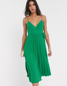 Зеленое платье миди на бретелях с запахом ASOS DESIGN-Зеленый