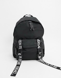 Черный рюкзак с логотипом на ремешках Versace Jeans Couture