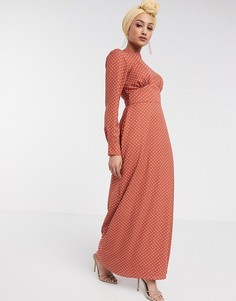 Чайное платье макси в горошек с пуговицами ASOS DESIGN-Мульти
