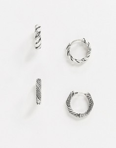 Набор из 2 пар витых серег-колец с тиснением Reclaimed Vintage Inspired-Серебряный