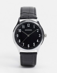 Часы с кожаным ремешком и циферблатом черного цвета Sekonda-Черный