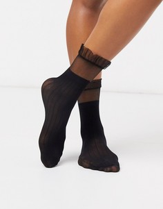Черные полупрозрачные носки с оборками ASOS DESIGN-Черный