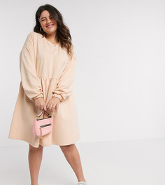 Бежевое трикотажное платье мини свободного кроя с длинными рукавами ASOS DESIGN Curve-Бежевый