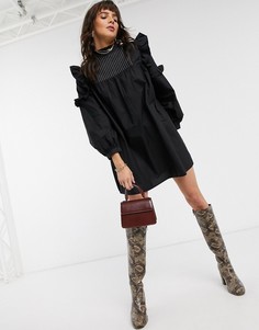 Черное платье мини с оборками Topshop-Черный