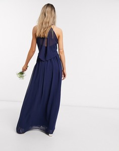 Темно-синее платье макси из шифона Chi Chi London Bridesmaid-Темно-синий