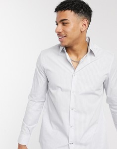 Голубая строгая рубашка узкого кроя с принтом "в елочку" Burton Menswear-Синий