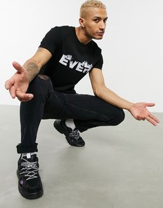 Черная футболка с принтом Bershka-Черный