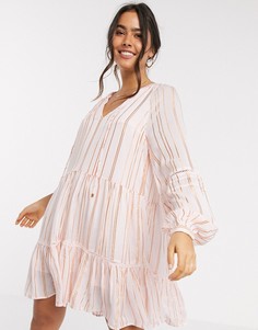 Розовое свободное платье мини в полоску металлик River Island-Розовый