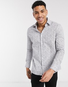 Белая рубашка с цветочным принтом Burton Menswear-Синий
