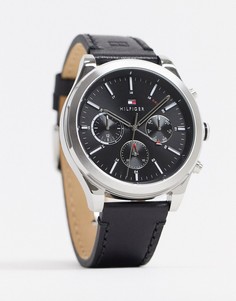 Часы с черным кожаным ремешком Tommy Hilfiger 1791740-Черный