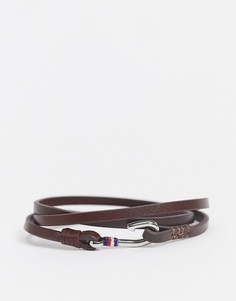 Коричневый кожаный браслет с застежкой в виде морского крюка Tommy Hilfiger