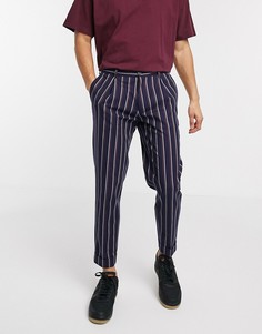 Суженные книзу брюки в синюю и оранжевую полоску Burton Menswear-Темно-синий