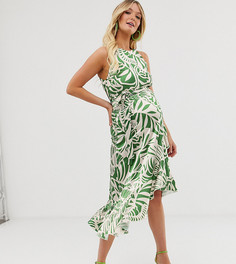 Зеленое платье мидакси с принтом листьев Queen Bee Maternity-Мульти